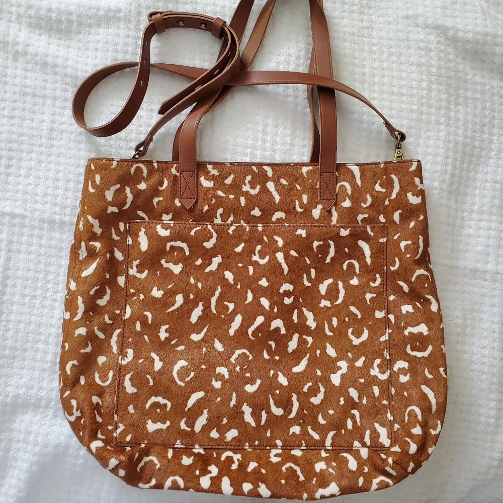 Madewell The Medium Transport Tote Printed Calf Hair Edition Pecan Multi…